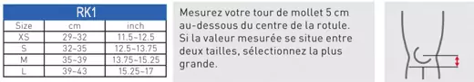Tableau des tailles Zamst RK1 Tableau des tailles Zamst RK-1
